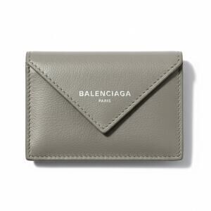 Balenciaga Paper Mini Tri-Fold Wallet Grey Textured Leather